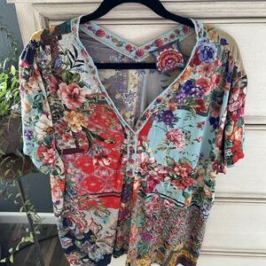 Johnny Was Xl Top With Buttons Short Sleeve